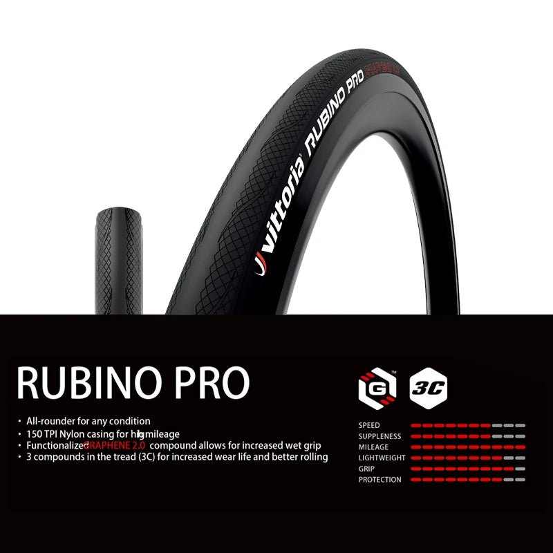 Vittoria RUBINO PRO Road Tire 700×25/28 Graphene 2.0 Tubeless/Clincher Folding Tires 150TPI For 700X28C Road Bicycle Competition