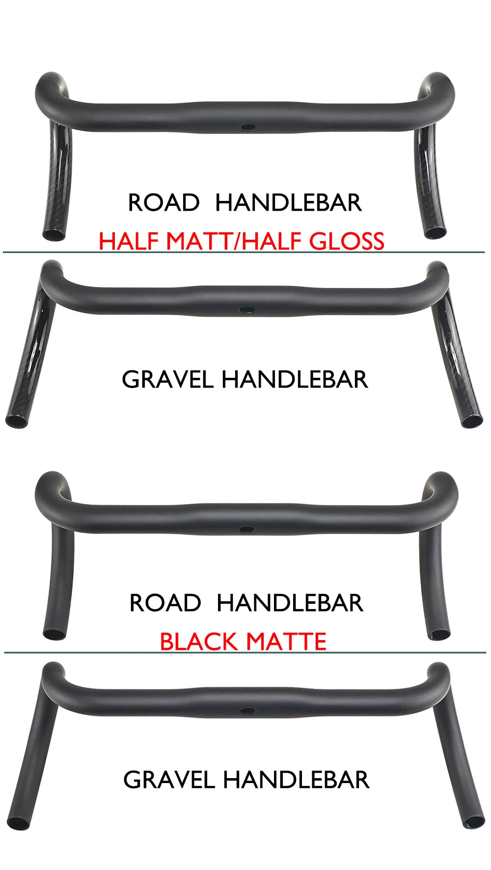 Carbon Fiber Road/Gravel Bike Handlebar, T800 Drop Bar, 380-440mm, 3K, UD