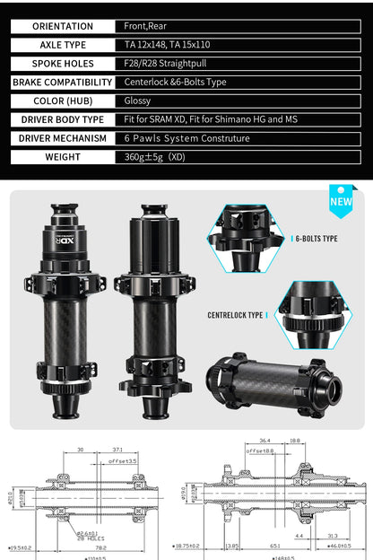 RYET MTB Carbon Hubs  6 Pawls 148MM 10/11/12 Speed Bicycle Hub HG MS XD
