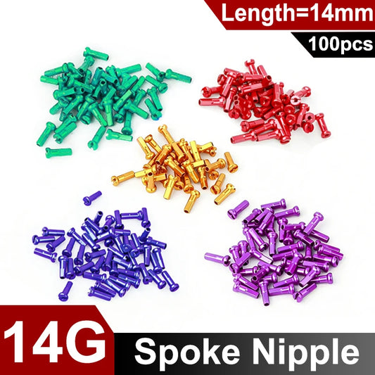 100Pcs 14G Colorful Spoke Nipples 14mm Alloy