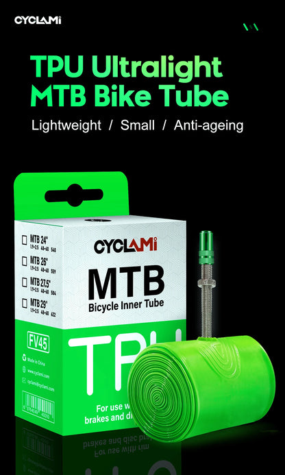 Ultralight Mountain Bike Inner Tube MTB 26 27.5 29 Inches Bicycle TPU Tire 45mm Metal French Presta Valve Anti-Oxidation CYCLAMI