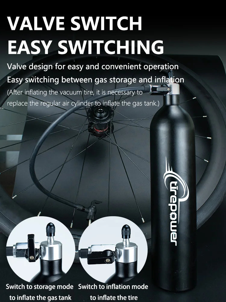 1.3L MTB Road Bike Tubeless Tire Inflator Tyre Air Booster Black Air bottle With Valve Gas Cylinder For Bike Tubeless 29" tire