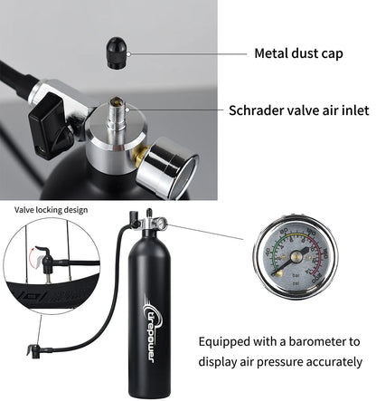 Tubeless Tire Inflator 1.2L Tubeless Bike Pump Max 200 PSI Tubeless Booster Compatible with Presta & Schrade Valves for Road MTB