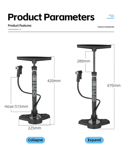GIYO 160PSI Bicycle Floor Pump MTB Road Bike Manual Air Pump Balloon Presta Schrader Valve Tire Inflator With 3 Inch Guage