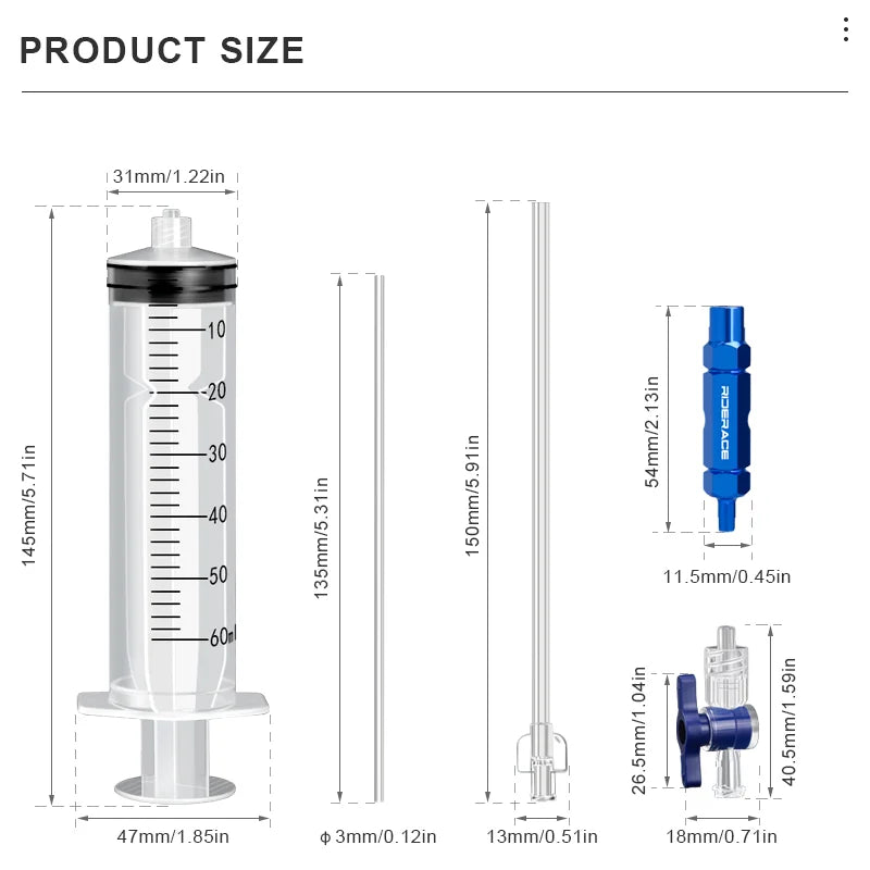 RIDERACE Bicycle Tubeless Tire Liquid Injection Tool 60ml Bike Tire Tubeless Sealant Injector Oil Mineral Change Repair Tools