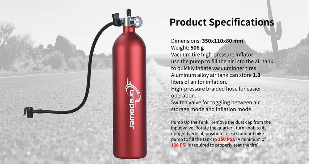 Tubeless Tire Inflator 1.2L Tubeless Bike Pump Max 200 PSI Tubeless Booster Compatible with Presta & Schrade Valves for Road MTB
