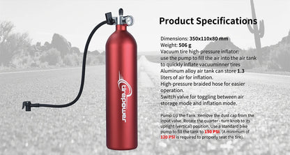 Tubeless Tire Inflator 1.2L Tubeless Bike Pump Max 200 PSI Tubeless Booster Compatible with Presta & Schrade Valves for Road MTB