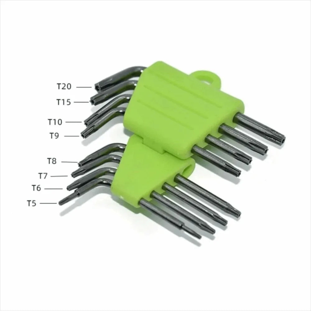 T5 T7 T8 T9 T15 T20 Hex Torx Wrench Set Portable Easy to Carry Hex Key Green High Hardness L Type Screwdriver Hand Tools