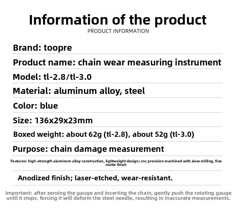 TOOPRE Bicycle Chain Measuring Device Wear Measuring Ruler Mountain Road Bicycle Chain Stretching Detection Tool