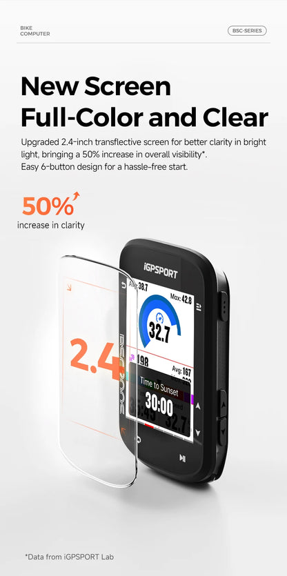 iGPSPORT BSC200S GPS Route Navigation Bike Computer Colorful Screen Wireless Speedometer Odometer Bluetooth Ant+
