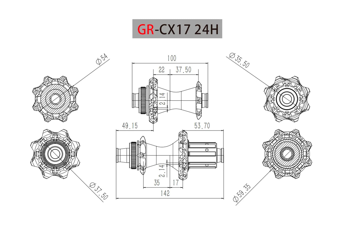 GOLDIX CX17 21H/24H  2:1 Center Lock Disc Brake Thru 142×121 100×12 for HG/XDR Road Bike Hub