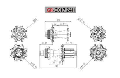 GOLDIX CX17 21H/24H  2:1 Center Lock Disc Brake Thru 142×121 100×12 for HG/XDR Road Bike Hub