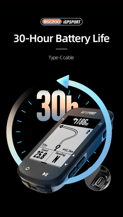 IGPSPORT BSC200 GPS Bicycle Computer Cycling Odometer Wireless Speedometer Route Navigation ANT + Bluetooth5.0