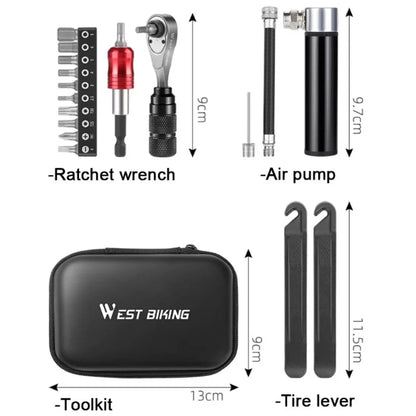 Portable Tool Bag Ratchet Wrench Kit Tire Lever Mini Pump