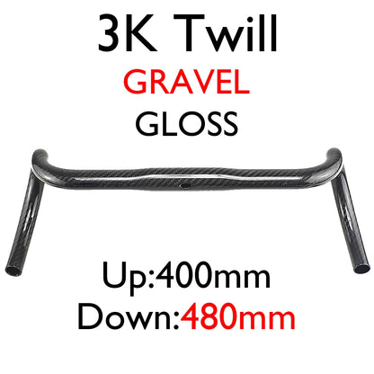 Carbon Fiber Road/Gravel Bike Handlebar, T800 Drop Bar, 380-440mm, 3K, UD