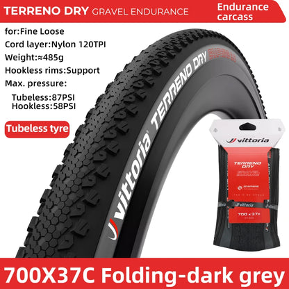 Vittoria Bicycle Road Tubeless Tire 700x33C/37C/40C TERRENO DRY Gravel Endurance 120TPI for Long Distance Cycling