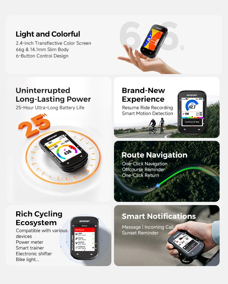 iGPSPORT BSC200S GPS Route Navigation Bike Computer Colorful Screen Wireless Speedometer Odometer Bluetooth Ant+