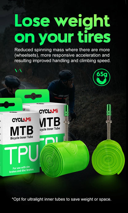 Ultralight Mountain Bike Inner Tube MTB 26 27.5 29 Inches Bicycle TPU Tire 45mm Metal French Presta Valve Anti-Oxidation CYCLAMI