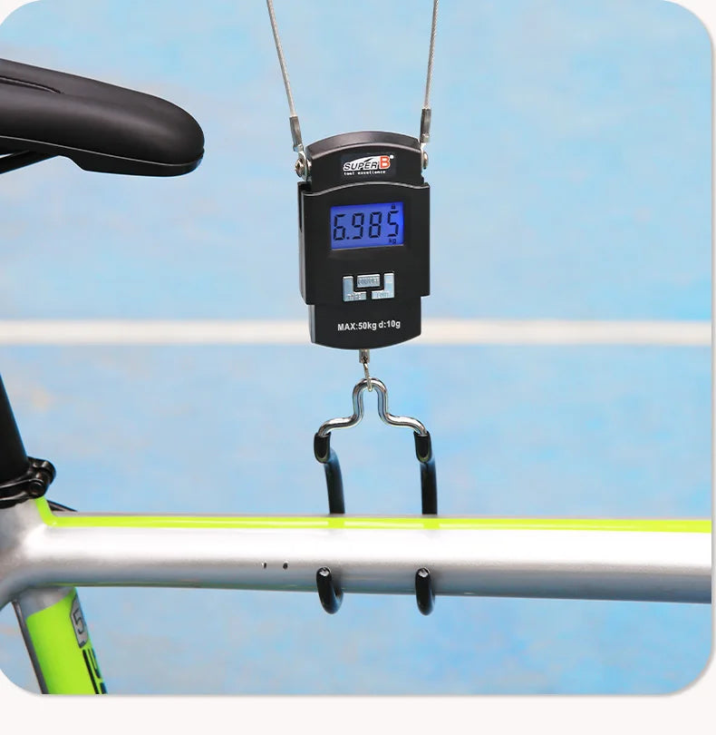 Super B 50Kg 10g Hanging LED Digital Scale Measure Max 50KG Electronic Scale Double Hook Design Easy to Operate for Bike Repair