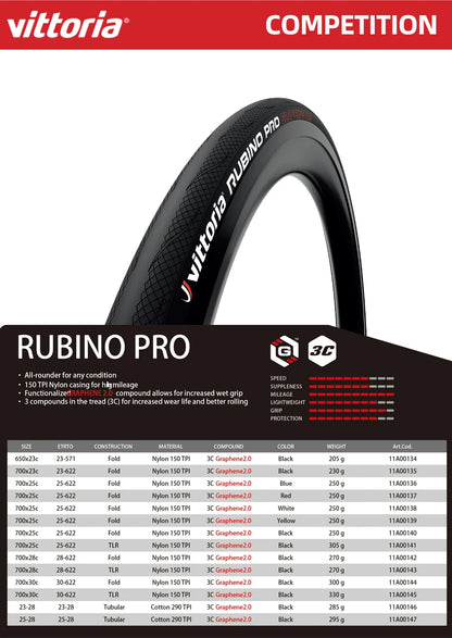 Vittoria RUBINO PRO Road Tire 700×25/28 Graphene 2.0 Tubeless/Clincher Folding Tires 150TPI For 700X28C Road Bicycle Competition