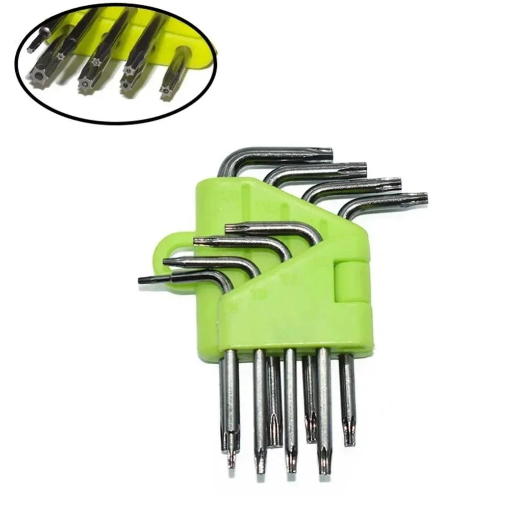 T5 T7 T8 T9 T15 T20 Hex Torx Wrench Set Portable Easy to Carry Hex Key Green High Hardness L Type Screwdriver Hand Tools