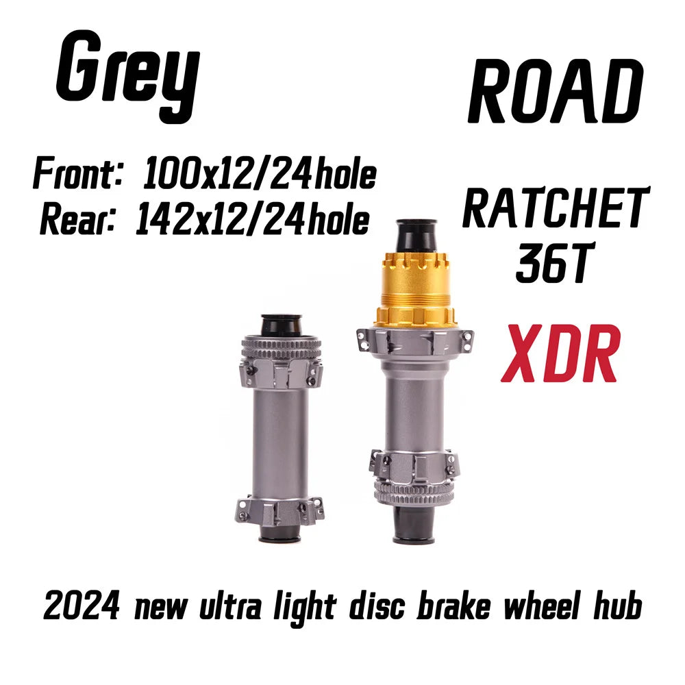 Black Grey ROAD 2024 Latest Ultra Light Road HUB, Star Ratchet 36T Bicycle Lock Brake Direct Pull HUB 24 Holes, 100-142XDR/HG