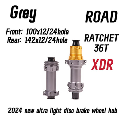 Black Grey ROAD 2024 Latest Ultra Light Road HUB, Star Ratchet 36T Bicycle Lock Brake Direct Pull HUB 24 Holes, 100-142XDR/HG