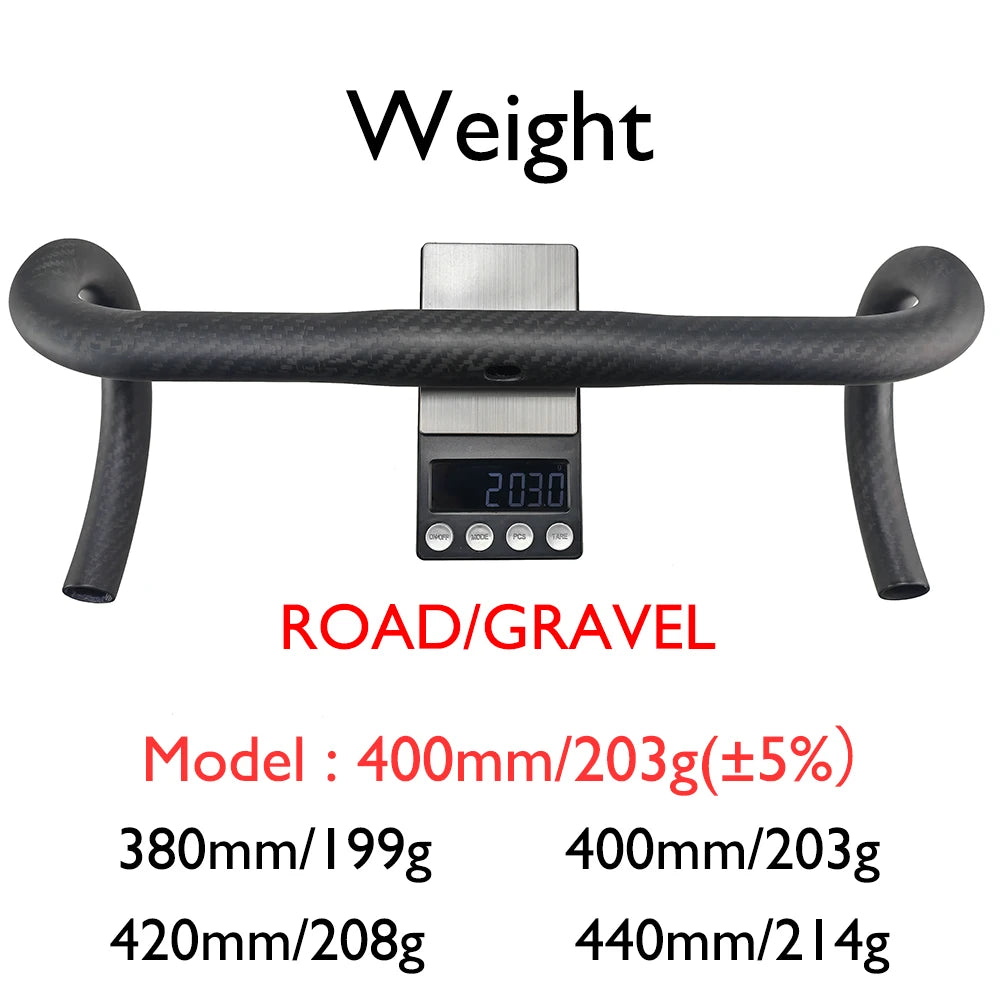 Carbon Fiber Road/Gravel Bike Handlebar, T800 Drop Bar, 380-440mm, 3K, UD