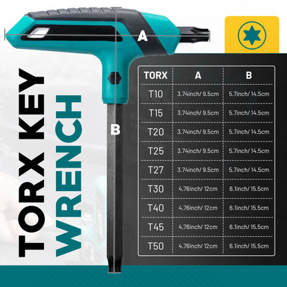 9PCS T-Handle Torx Wrench Set T10-T50 Two-Tip Design Torx Star Wrench DIY & Auto Bike Repair Tool with Storage Rack