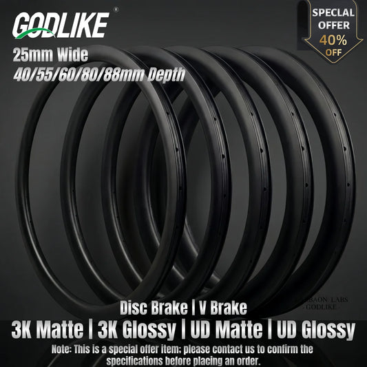 Carbon Wheel Rims 700c 25mm Wide Clincher Tubeless 40mm 55mm 60mm 80mm 88mm