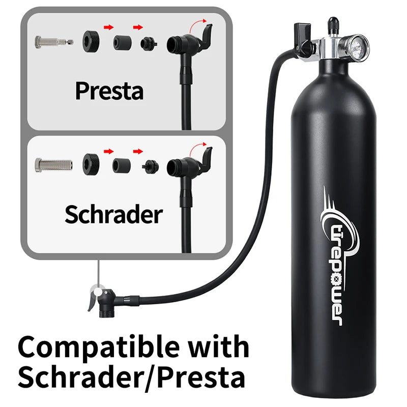 Tubeless Tire Inflator 1.2L Tubeless Bike Pump Max 200 PSI Tubeless Booster Compatible with Presta & Schrade Valves for Road MTB