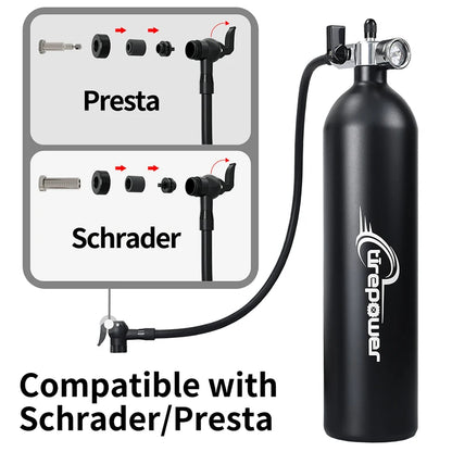 Tubeless Tire Inflator 1.2L Tubeless Bike Pump Max 200 PSI Tubeless Booster Compatible with Presta & Schrade Valves for Road MTB