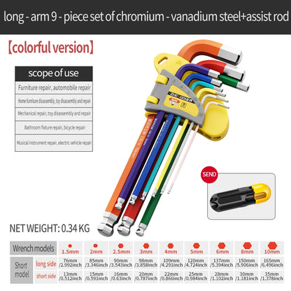 Internal Hex Wrench Set L Wrench Set Suitable for Home and Workplace Hex Wrench Set 1.5mm to 10mm Hex Wrench Manual Repair Tool