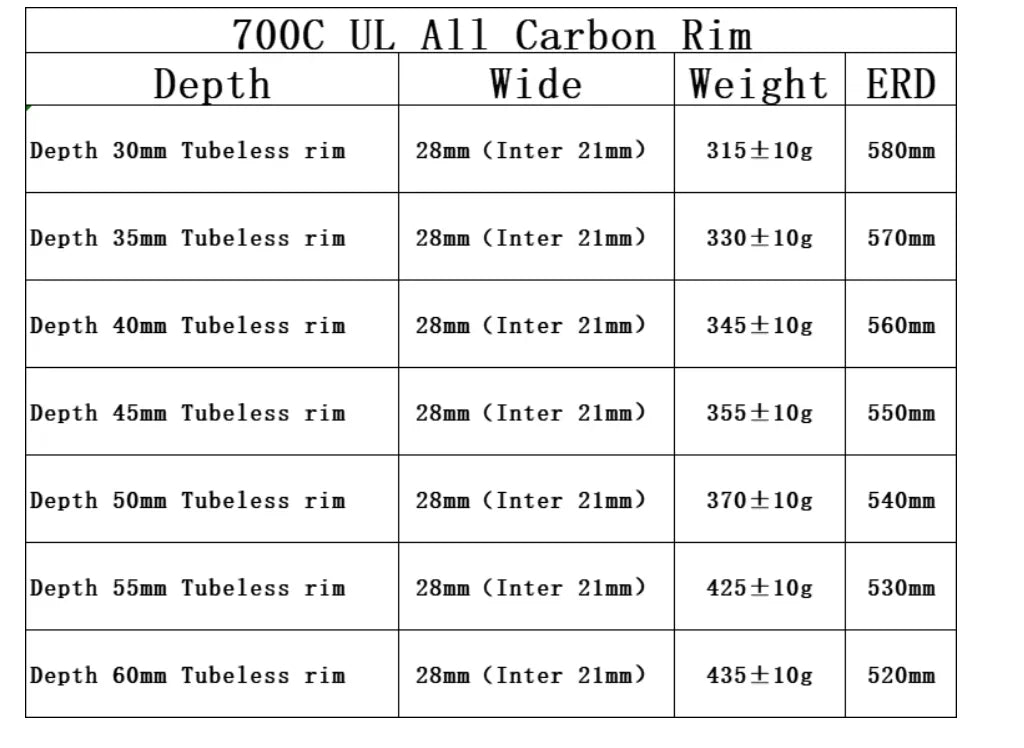 315G T000 CARBON Super light 700C Wide 28mm Tubeless 30mm 35mm 40mm 45mm 50mm 55mm 60mm carbon bike rim