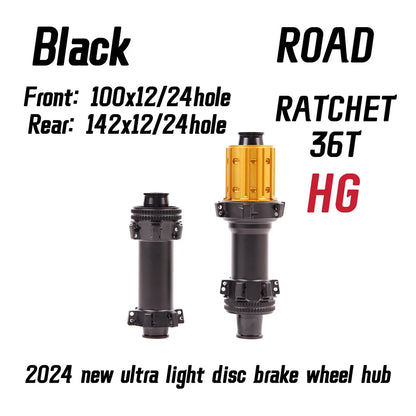 Black Grey ROAD 2024 Latest Ultra Light Road HUB, Star Ratchet 36T Bicycle Lock Brake Direct Pull HUB 24 Holes, 100-142XDR/HG