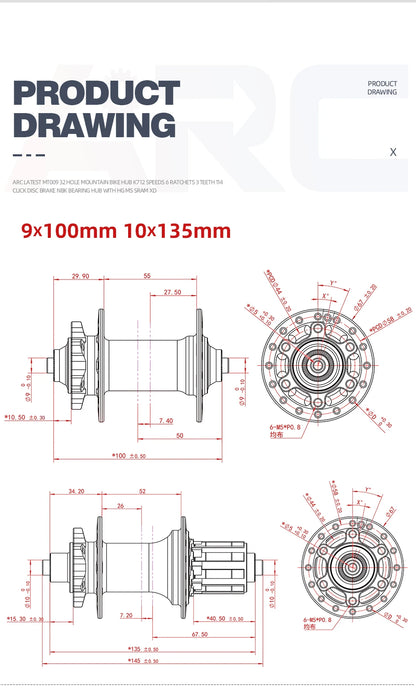 ARC 009 32 Holes 4 Sealed Bearing Hubs HG/XD MS 8 9 10 11 12-speed 6 Claws 114 Clicks