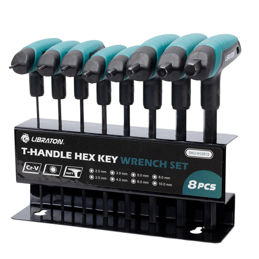 LIBRATON Metric Hex Key T-Handle Set, 2.0mm-10mm T-Handle Allen Wrench Set with Storage Rack, Long shank, for Automotive Repair