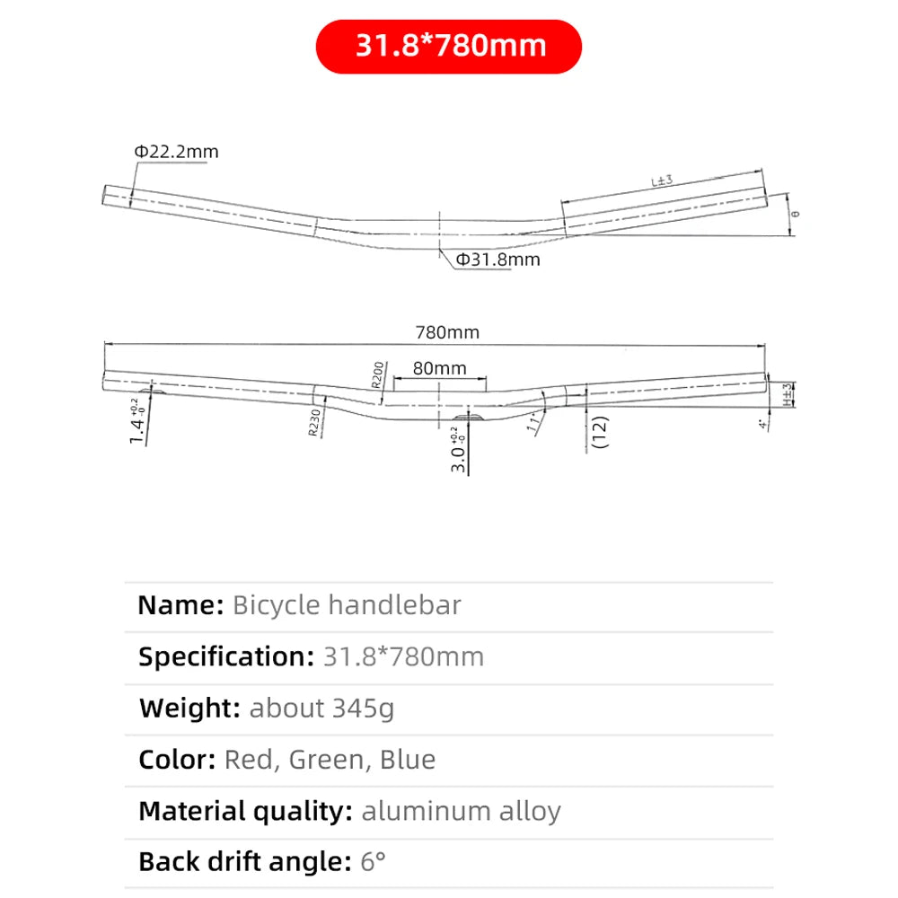 Mountain Bike Handlebars 31.8MM Diameter High-Rise Handlebar with Matte Surface 720MM 780MM Length Aluminum