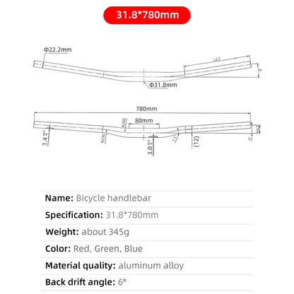Mountain Bike Handlebars 31.8MM Diameter High-Rise Handlebar with Matte Surface 720MM 780MM Length Aluminum