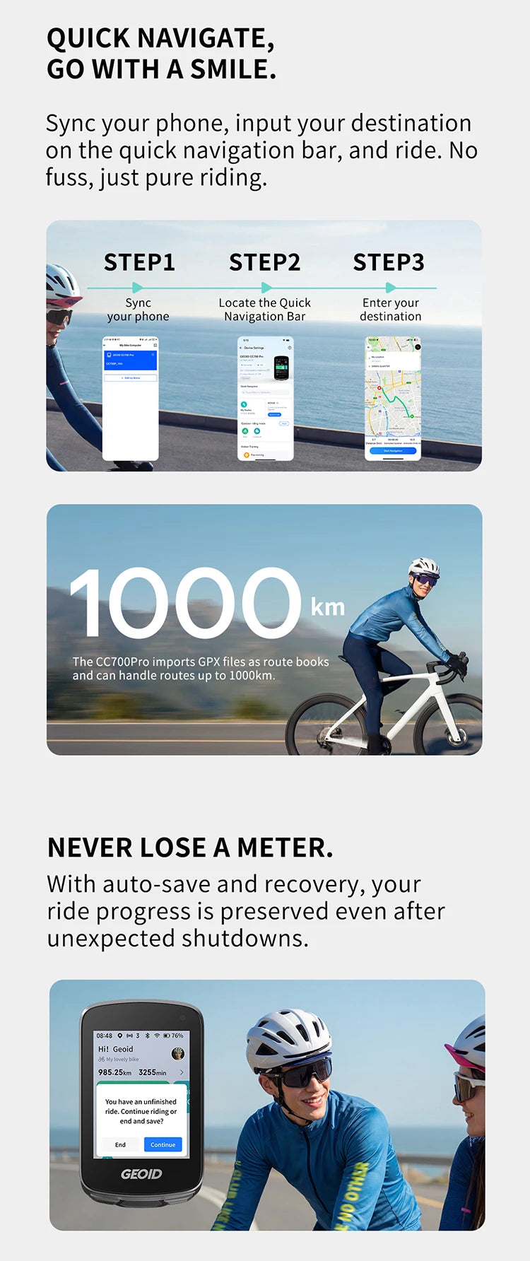 GEOID CC700 Pro Bicycle Computer 2.8-Inch Touchscreen GPS Bike Speedometer with Map Navigation