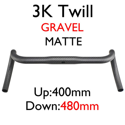 Carbon Fiber Road/Gravel Bike Handlebar, T800 Drop Bar, 380-440mm, 3K, UD
