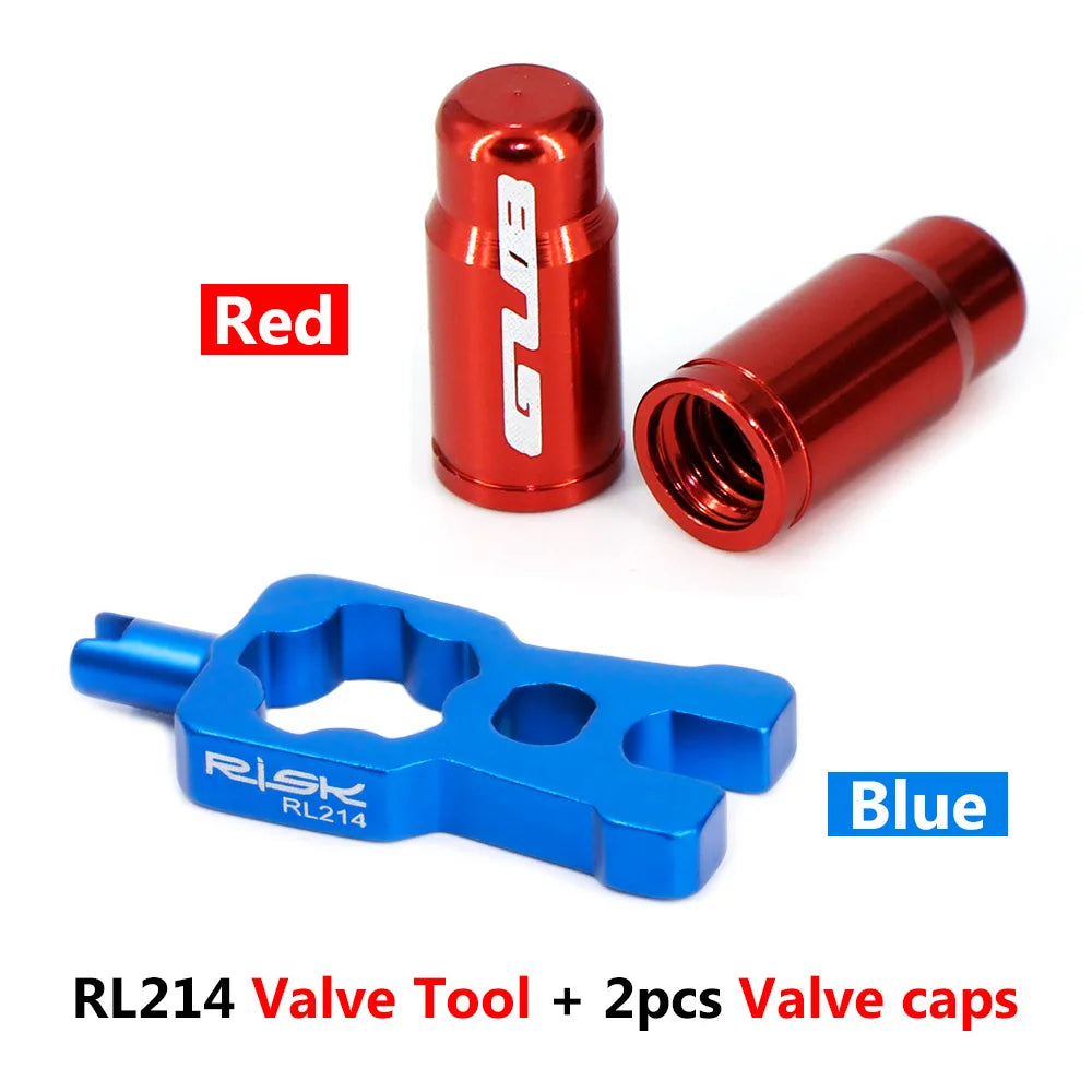 RISK 4 in 1 Bike Valve Core Wrench With 2 Presta Valve cap set Road Bicycle Valve Removal Tool Portable Repair Tools Accessories