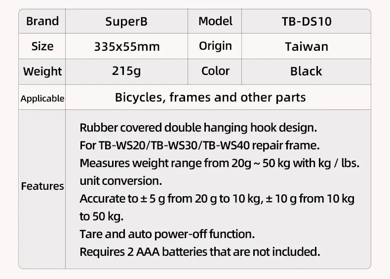 Super B 50Kg 10g Hanging LED Digital Scale Measure Max 50KG Electronic Scale Double Hook Design Easy to Operate for Bike Repair