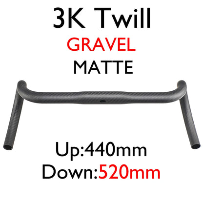 Carbon Fiber Road/Gravel Bike Handlebar, T800 Drop Bar, 380-440mm, 3K, UD