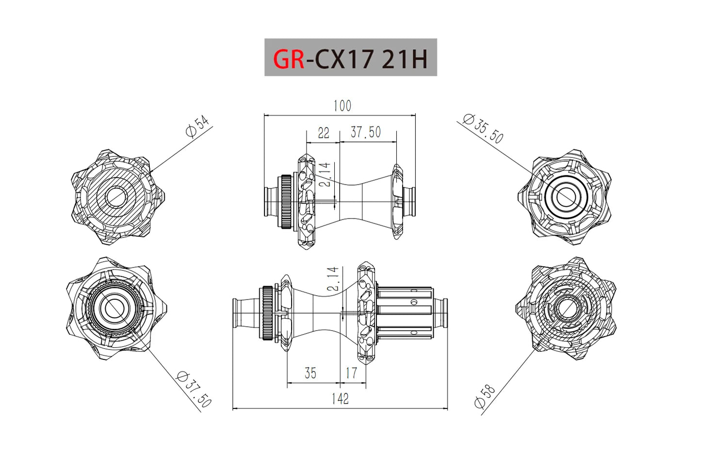 GOLDIX CX17 21H/24H  2:1 Center Lock Disc Brake Thru 142×121 100×12 for HG/XDR Road Bike Hub