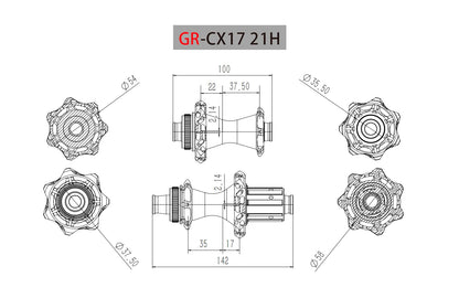 GOLDIX CX17 21H/24H  2:1 Center Lock Disc Brake Thru 142×121 100×12 for HG/XDR Road Bike Hub