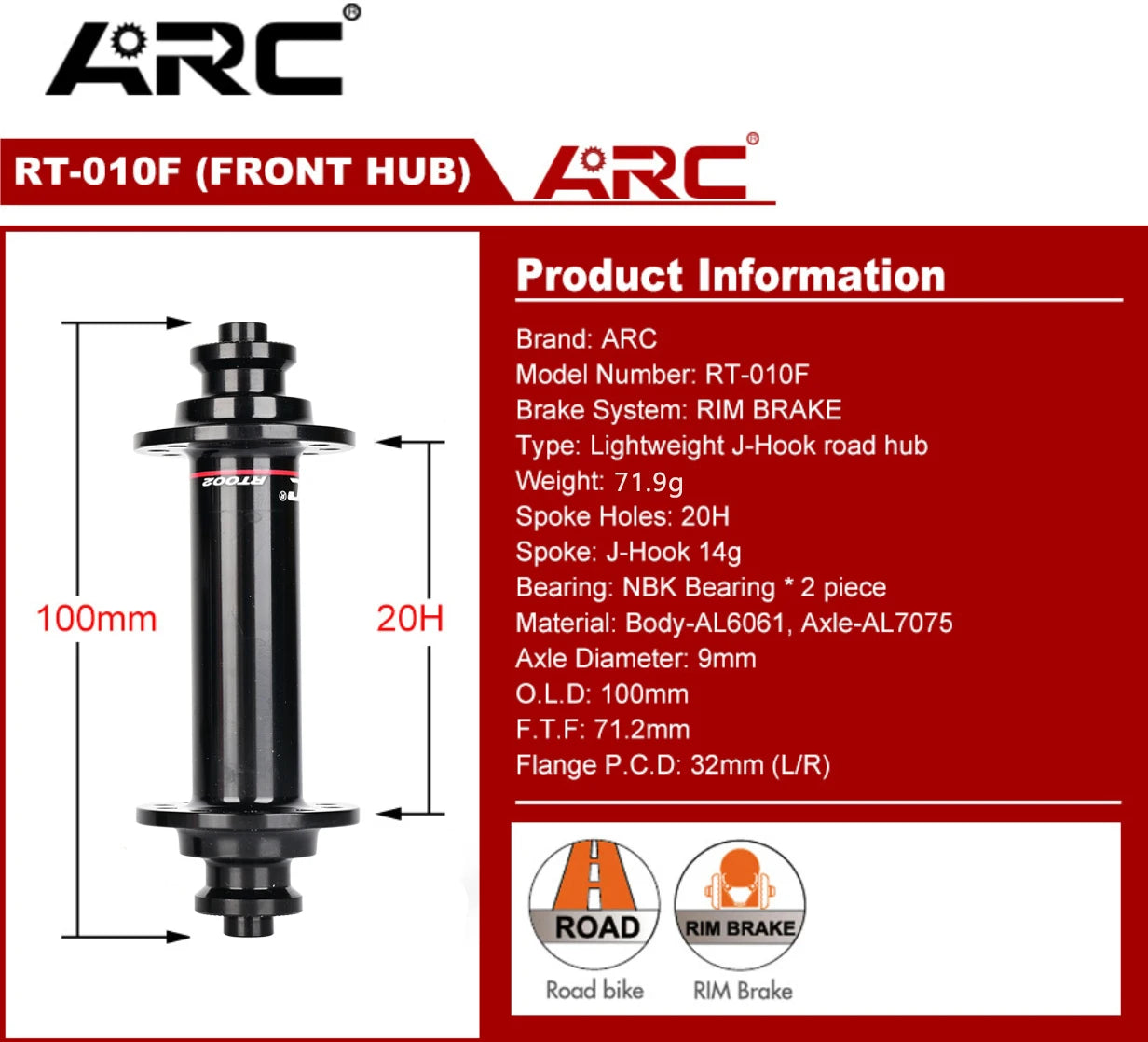 ARC Road Bike Hubs Rim Brake 4 Pawls 48 Clicks Front 100 Rear 130MM  20 24 Holes Ultralight 280g 8-11S