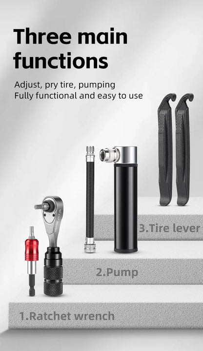 Portable Tool Bag Ratchet Wrench Kit Tire Lever Mini Pump
