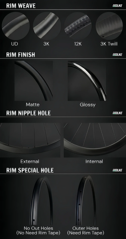 Carbon Wheel Rims 700c 25mm Wide Clincher Tubeless 40mm 55mm 60mm 80mm 88mm