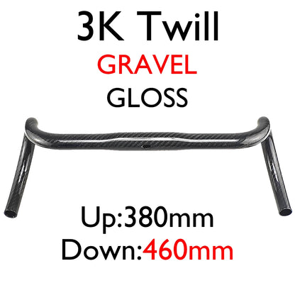 Carbon Fiber Road/Gravel Bike Handlebar, T800 Drop Bar, 380-440mm, 3K, UD